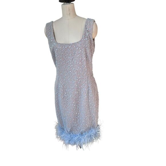 Nadine Merabi Lulu sequin blue feather gown size large - Picture 6 of 8